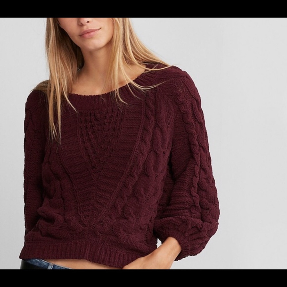 chenille boat neck balloon sleeve sweater
